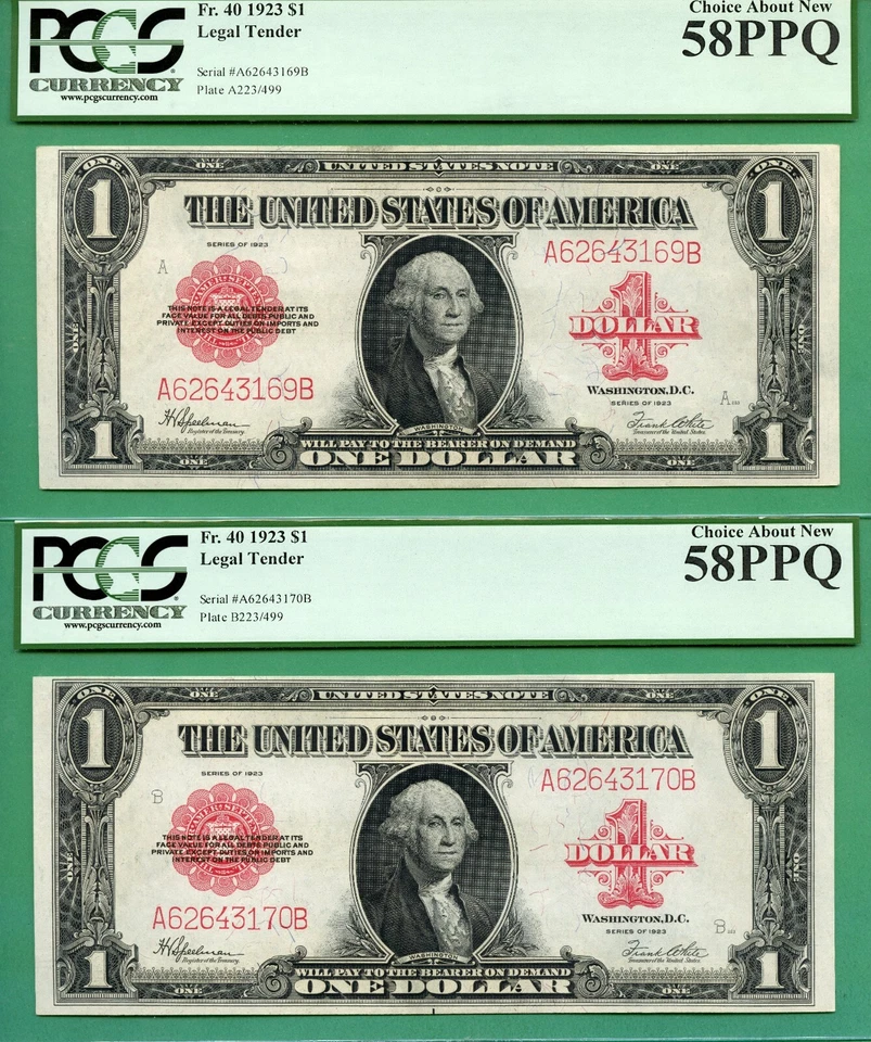 CUT SHEET - FOUR CONSECUTIVE - 1923 $1 USN - PCGS 58, 58, 65 & 63 PPQ - Fr 40 - Image 2 of 4