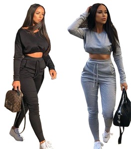 Plus Size Loungewear Tracksuit Ladies Crop Top Jogging Suits Co-Ord 2 Pcs Sets Activewear
