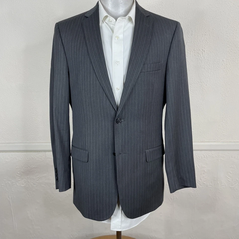 Joseph A Bank 2 Piece Suit Mens 40L 30X33 Slim Fit Gray Stripe Wool - Image 4 of 4
