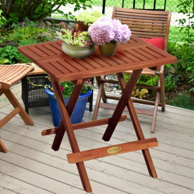 Jardin Table Pliable Bois Braun Véranda Balcon Bistrot Meuble Eucalyptus Huilé - Photo 1/4
