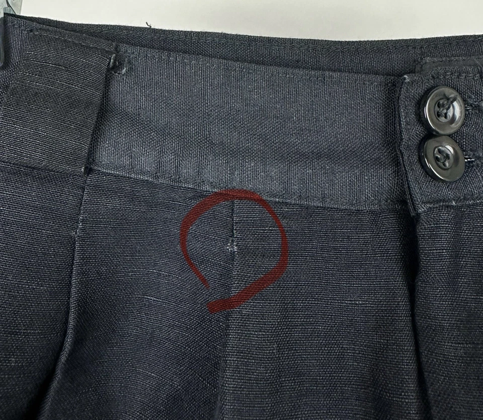 Pantalón Corto Vintage 28” Cintura Ultra Alta Años 90 Relajado Negro Mezcla de Lino Preppy Foto 4 de 4