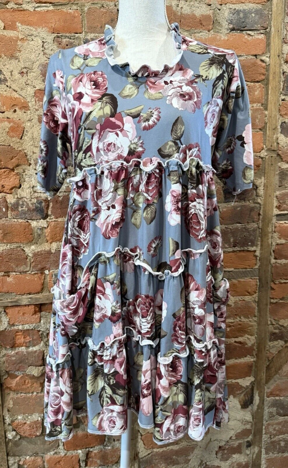 VETEMENTS Abito Farmho Frocks XS a strati con volant casetta grigio rosa