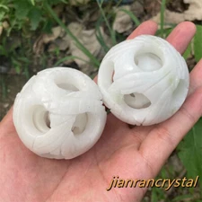 2" Natural White Jade Exquisite Sphere Carved Quartz Crystal Ball Healing 1pc