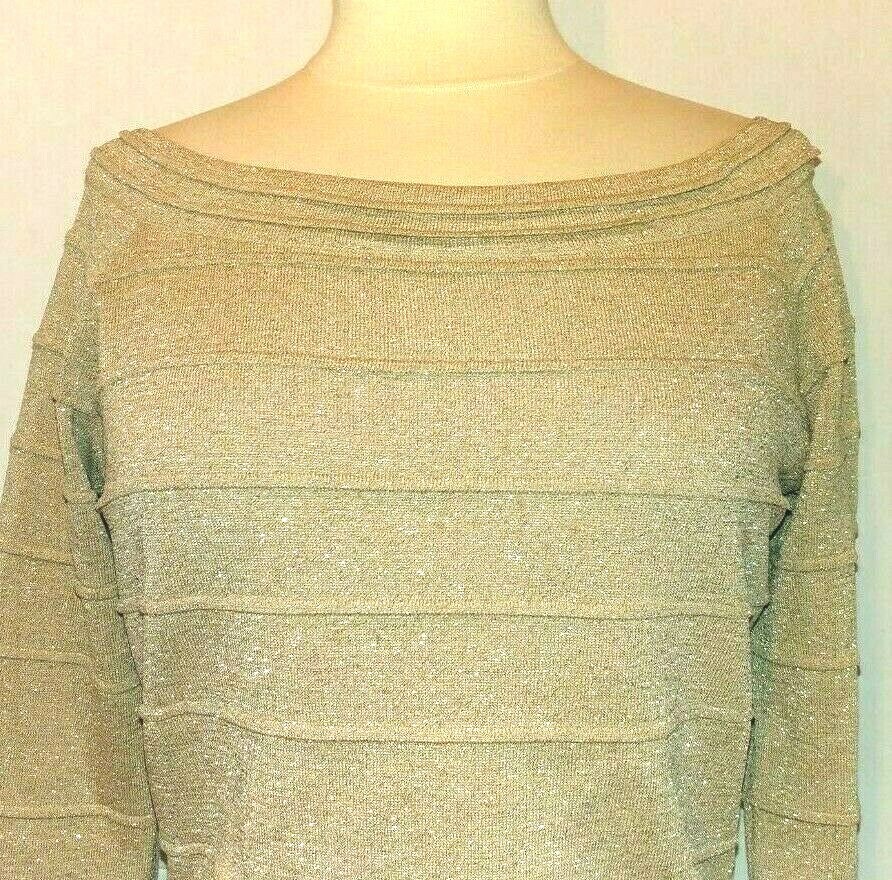Cache Glittery Ribbed Pullover - Metallic Gold Sw… - image 2