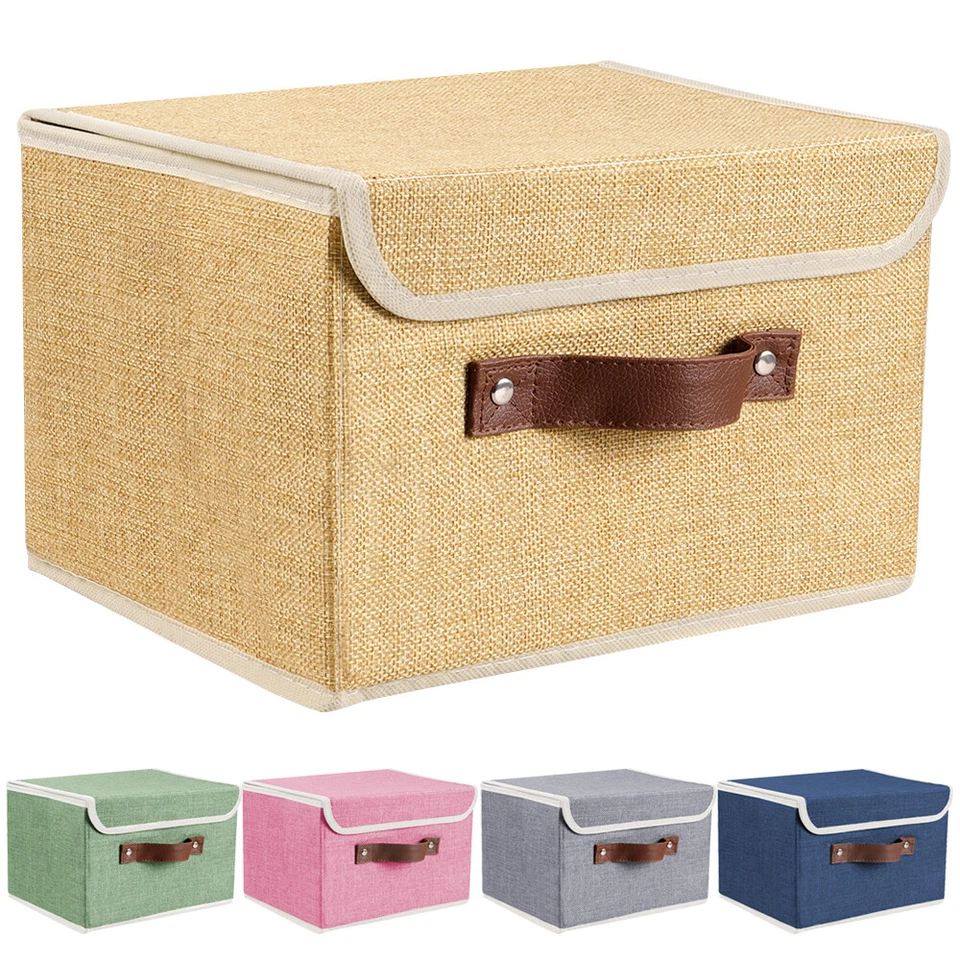 2/4/6Pcs Large & Small Fabric Storage Boxes Home Basket Container with Flip Lids - Image 2 of 4
