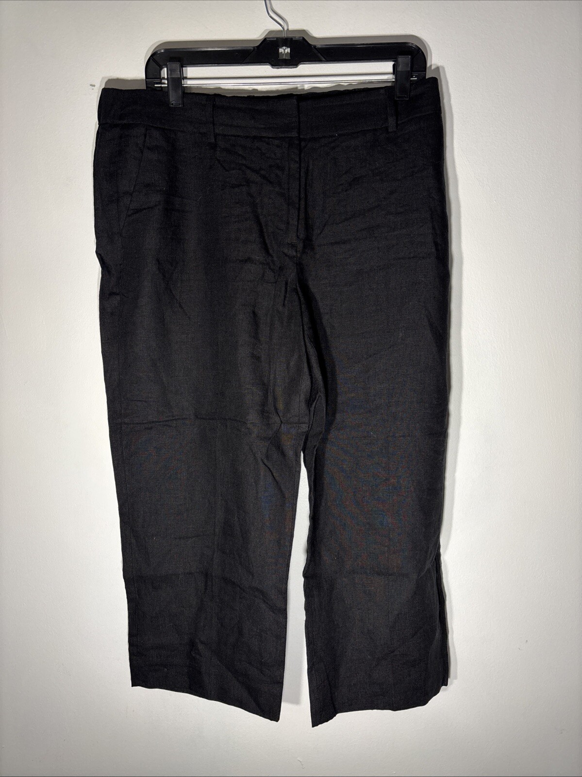 Talbots Women’s 100%  Linen Wide Leg Crop Black Pants Size 10P Black