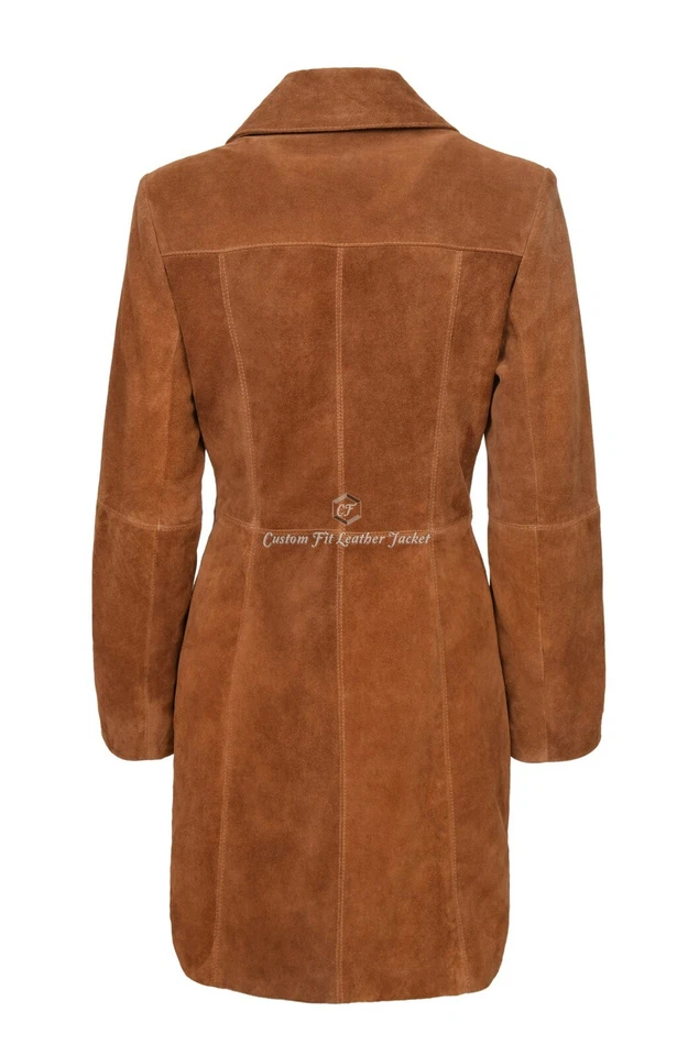 Ladies Leather Coat Tan Classic Knee-Length Designer Suede Leather Coat 3457 - Image 4 of 4