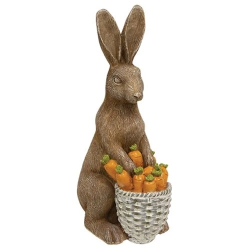 New ~ Standing Resin BUNNY RABBIT with Basket of Carrots ~ 10"H x 4"W x 6"D - Image 2 of 2