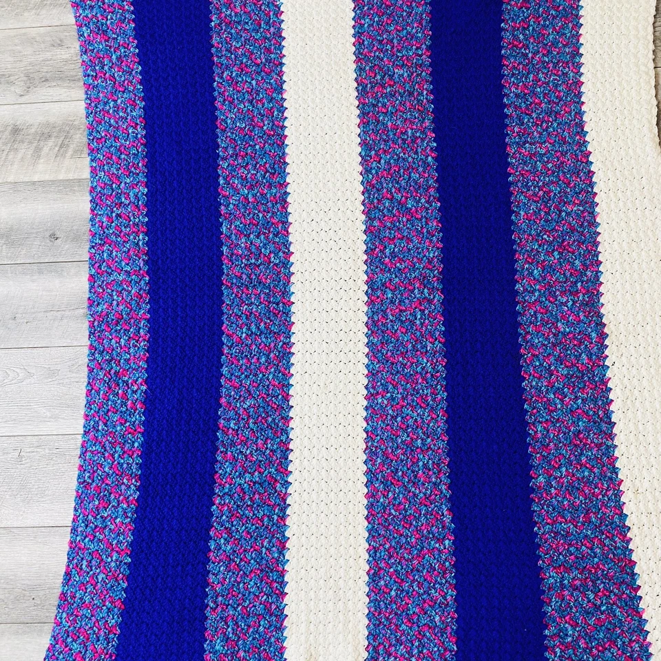 Vtg Purple Retro Granny Hand Crochet Knit Afghan Throw Blanket Speckled 48x62 - Image 4 of 4