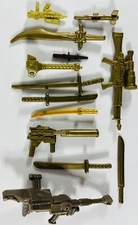 LOT OF 13 G.I. JOE MISC GOLD ACCESSORIES GUNS, SWORDS, KNIVES VINTAGE