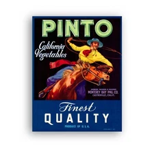 Vintage 1940’s American Vegetables Crate Label Pinto Brand cowboy FREE UK P&P