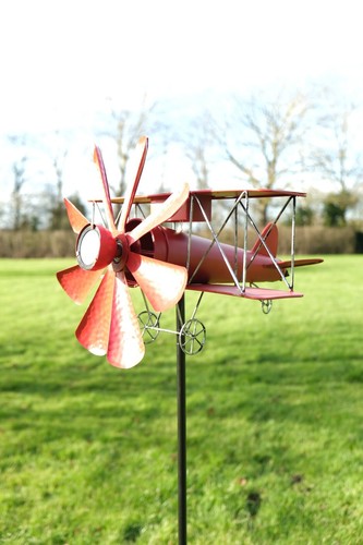 Solar Plane Wind Spinner Spinning Garden Ornament In Choice of 3 Colours - Picture 5 of 23