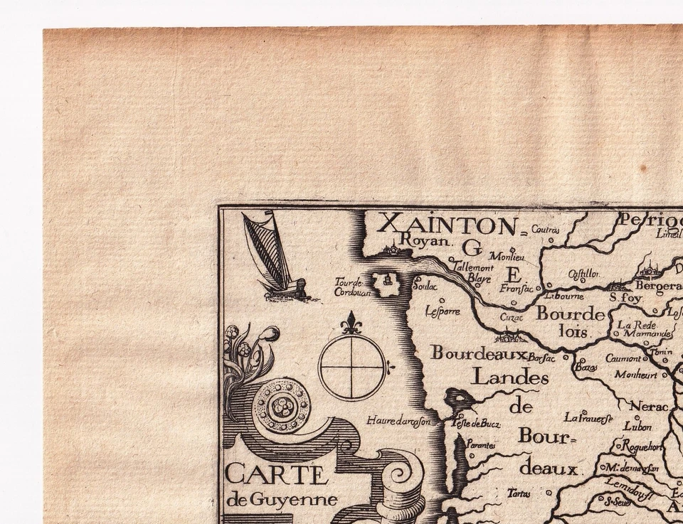 Carte Géographique XVIIe Guyenne Gironde Landes Gascogne Christophe Tassin 1634 - Photo 4/4