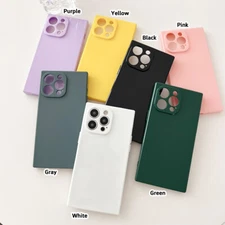 For iPhone 16 Pro 15 14 13 12 11 XR Square Solid Color Shockproof TPU Phone Case