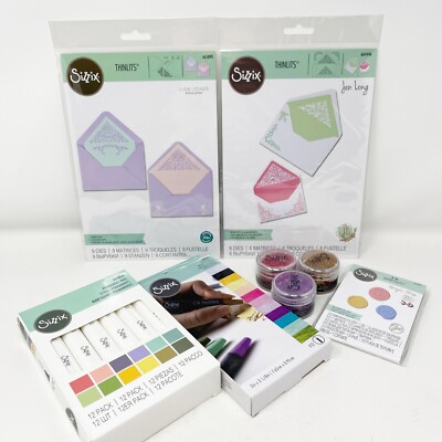 Sizzix  Thinlits Envelope Liners Die Cuts Bundle, Permanent Markers & Glitter 
