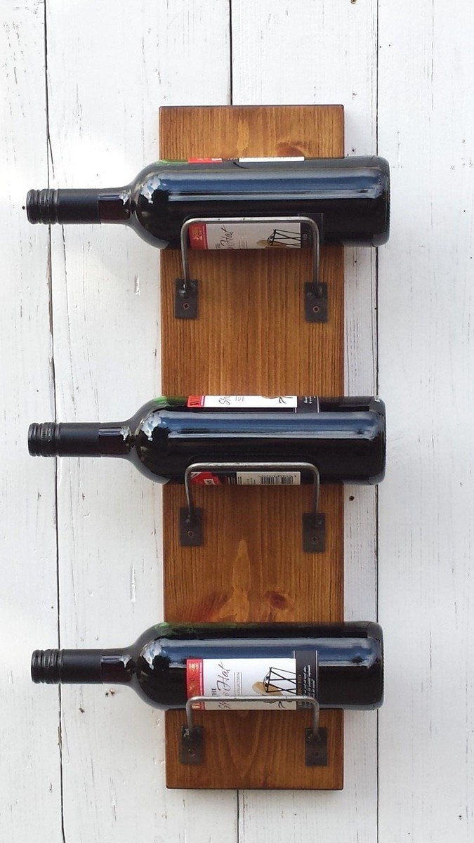 Chunky Solid Wood Rustic Wall mounted storage Wine holder bottle