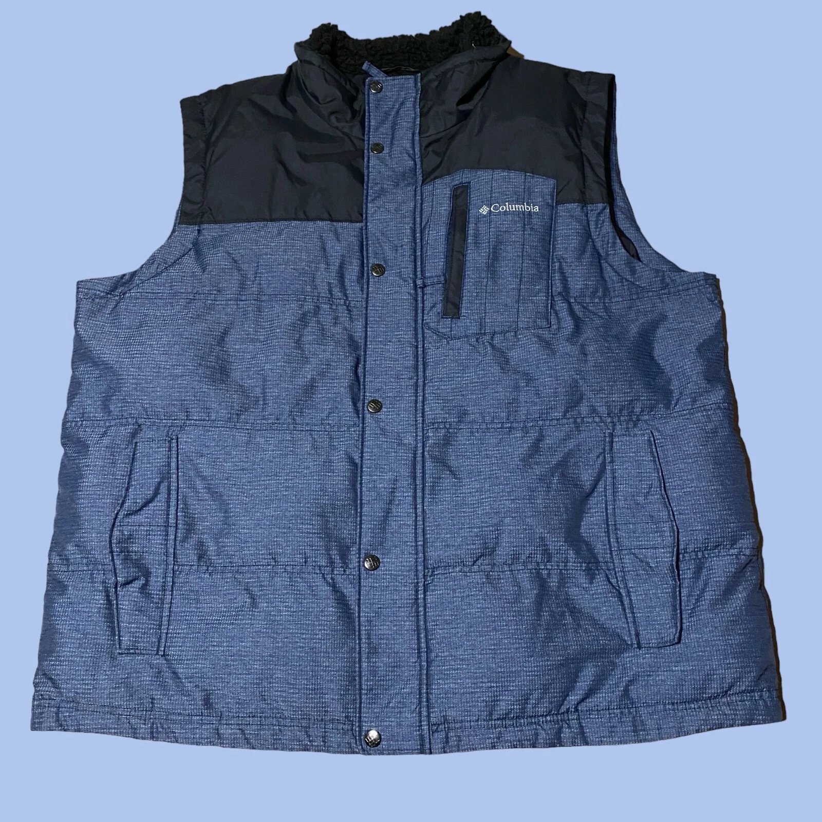 Columbia Mens XL Blue Black Puffer Vest Omni-Shield Interchange