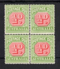 M2925 Australia 1919 SGD79a - 1/2d carmine & apple green in a block of 4.