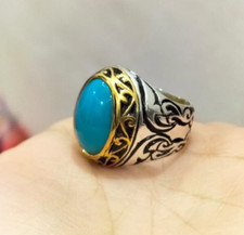 Real Turquoise Stone Elegant Engraved Ring Gift For Brother Feroza Ring Top 925