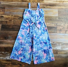 Lilly Pulitzer Tasely Wide-Leg Jumpsuit Saltwater Blue Shade Seekers Oversize 6