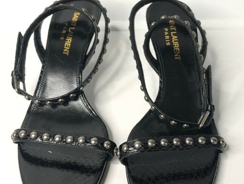 Saint Laurent Paris Kiki Schwarz Leder Silber Nieten Kitten Heels Italy Gr. 37 - Bild 5 von 9