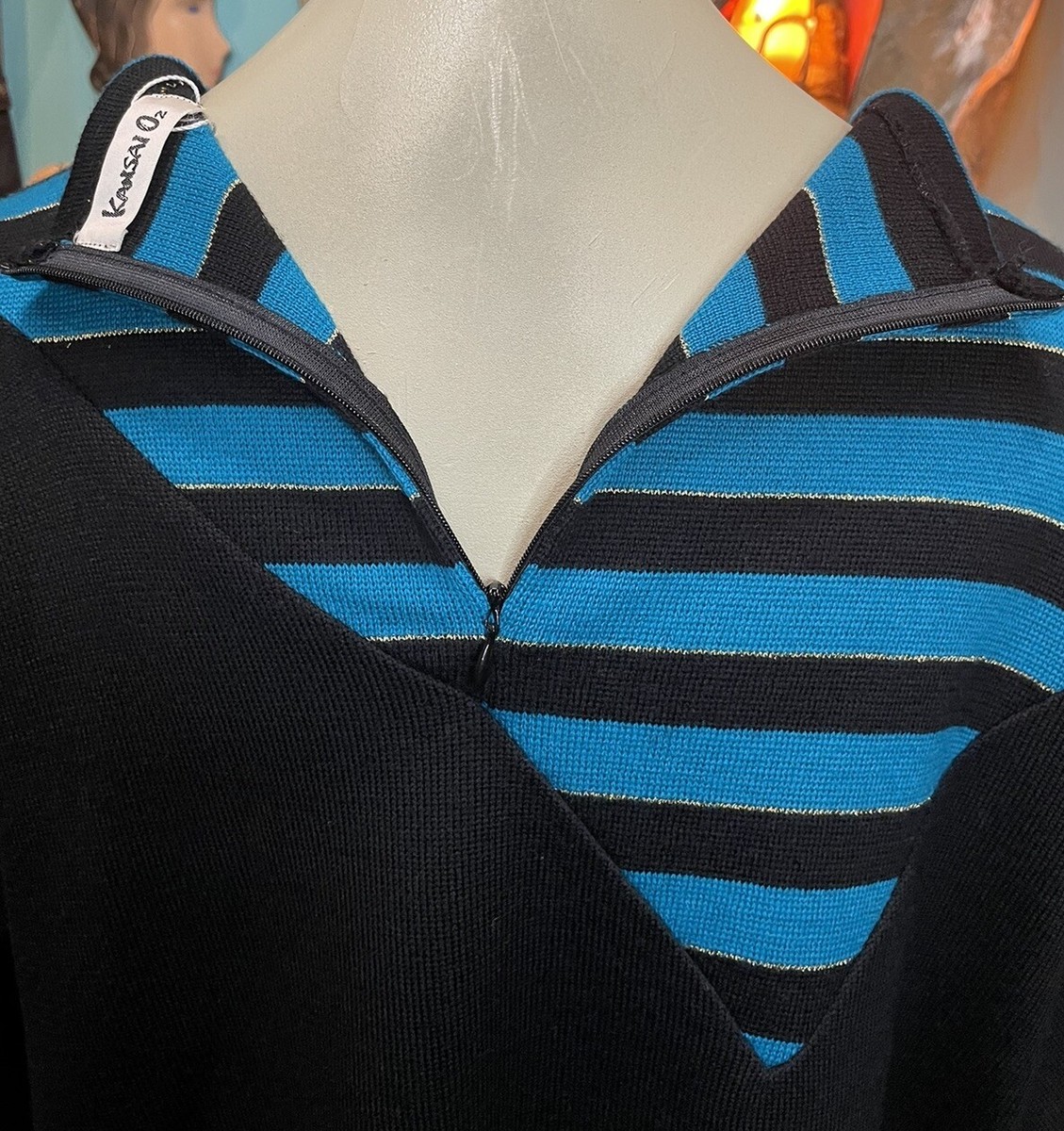 Vintage 80s Kansai O2 Sweater Size M Archival Yamamoto Blue