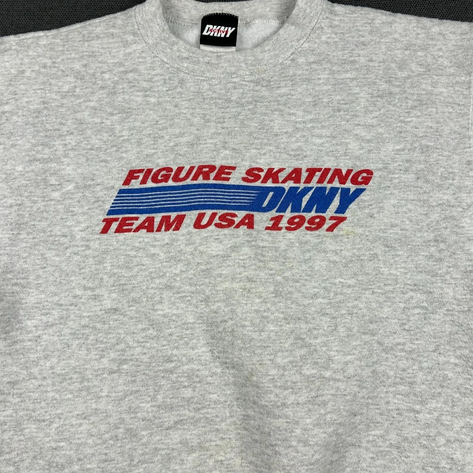 Sudadera de patinaje artístico vintage de EE. UU. para hombre pequeña gris DKNY 1997 Pullover Crew Foto 3 de 4