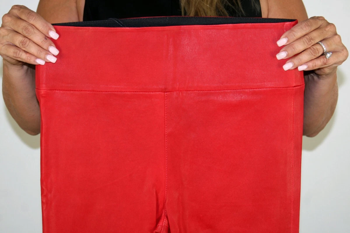 Brand New SPRWMN Red Lambskin Leather Leggings Leather Pants Size Large 10  12 L