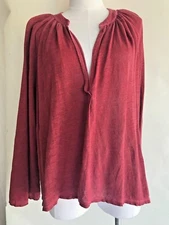 Young Fabulous & Broke Slub Linen/ Cotton Longsleeve Top Wine S