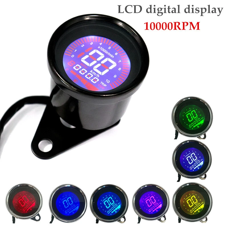 Retro Motorcycle Digital Speedometer LED LCD Odometer Tachometer Fuel Meter 12V - Image 2 of 4