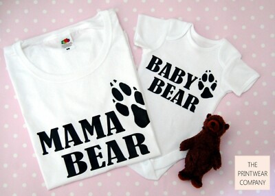 MAMA BÄR BABY BÄR PFOTE passendes T-Shirt & Body Set Baby Grow Tee Mama & ich