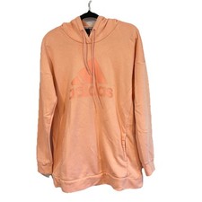 Adidas Hoodie Womens M Pullover Oversized Spellout Logo Sweatshirt Peach Relaxed