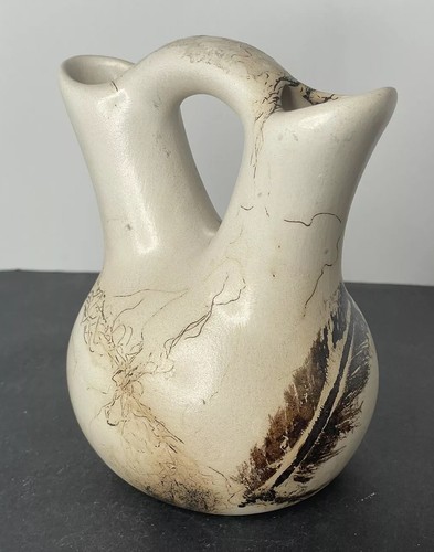 Feather Horsehair Wedding Vase By Cat Corn Signed Hand Made Pottery