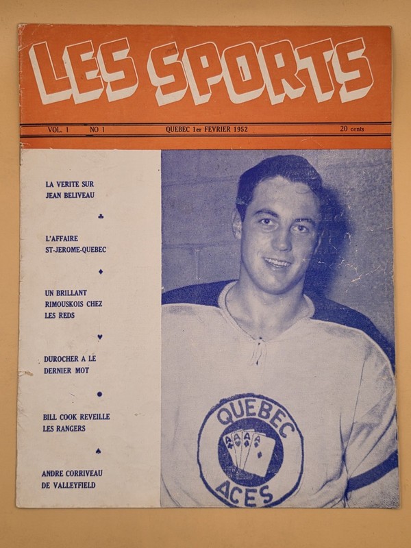 1952 Les Sports Magazine Jean Beliveau Aces -  Inaugural First Issue Vol 1 No 1