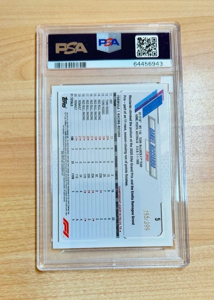 2021 Topps Chrome F1 Daniel Ricciardo Purple Refractor /399 #5  PSA 10 POP 18 - Image 2 of 2