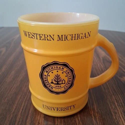 Vtg Fire King Anchor Hocking Western Michigan University Milk Glass Coffee Mug