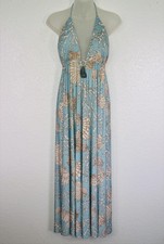 Boston Proper Dress Women 12 Maxi Halter Shell Print Beachy Sundress Boho Resort