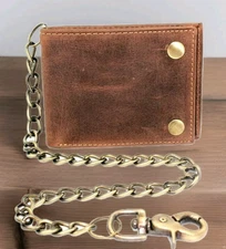 RFID Blocking Leather Wallet Bifold Chain Wallet Vintage Style Snap Eyelet Biker