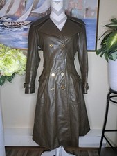 Vintage Windsor Imported Brown Leather Double Breast Trench Coat