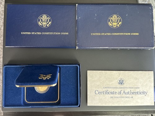 Goldmünze US Constitution 1987 PP 5 $ Gold mit Box und COA