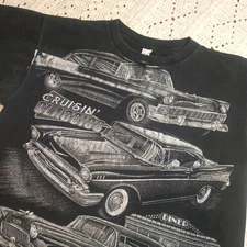 Vtg 80s Mens L Springhill Graphic T Shirt Single Stitch Car Double Sided Faded