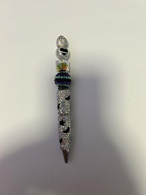 Rhinestone Ghost Face Beaded Ballpoint Pen Black Ink Silver Purple Cute Novelty