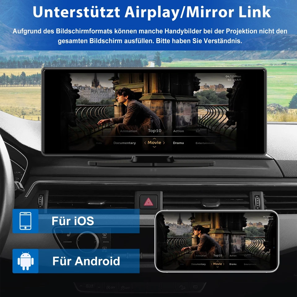 10.26" Zoll Tragbarer Apple CarPlay und Android Auto Wireless Display Autoradio - Bild 4 von 4