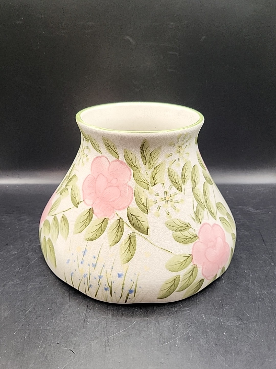 Vintage Yankee Candle Company Glass Jar Large Shade Topper Pink Roses Ceramic