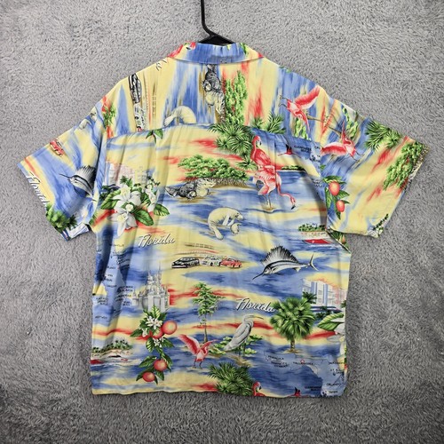 Paradise Found Hawaiian Shirt Mens Large Denim Blue Florida 100% Rayon - Bild 7 von 21