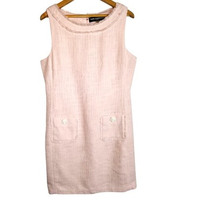 Karl Lagerfeld Paris Tweed Halter Dress Fray Trim Detail Light Pink Pockets 12