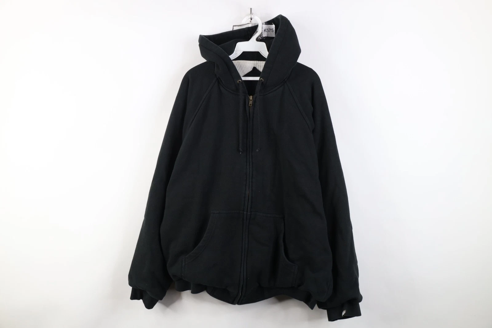 Vintage 90s Streetwear Mens 2XL Faded Blank Thermal Waffle Lined Hoodie Black