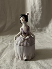 Antique German porcelain half-doll powder box or trinket jar