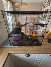 PawHut 3 Tiers Hamster Cage w/ Deep Glass Bottom, Dish, Hut, 60x40x54.5cm