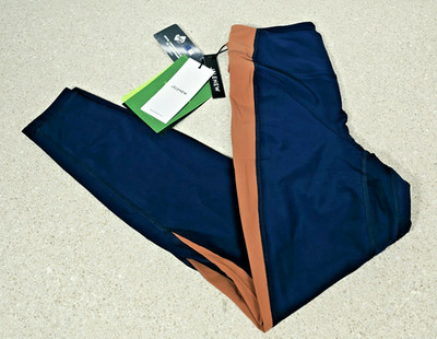 Jelenew Woman s Small Cycling Leggings Navy with a Brown Side Stripe w/ CurveTec